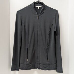 CAbi #406 Full Zip Long Sleeve Spa Jacket in Charcoal Grey